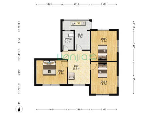 凉水湾小区 3室1厅1卫 87平方