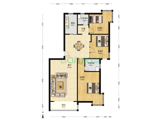 璟都新园 3室1厅2卫 141平方