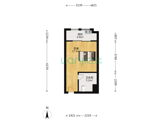 西城广厦 1室0厅1卫 45平方