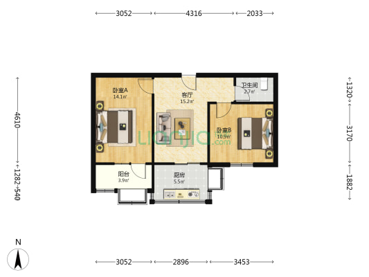 北洞巷小区 2室1厅1卫 61平方