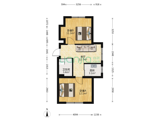 塞纳阳光A区 2室1厅1卫 58平方