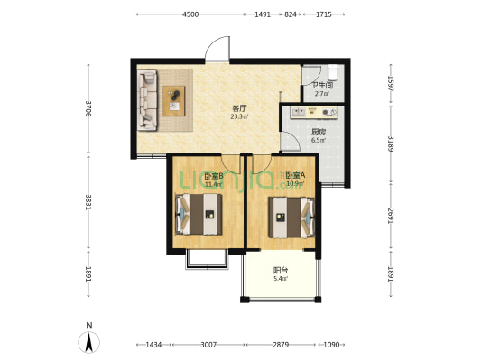 龙腾佳苑 2室1厅1卫 85平方