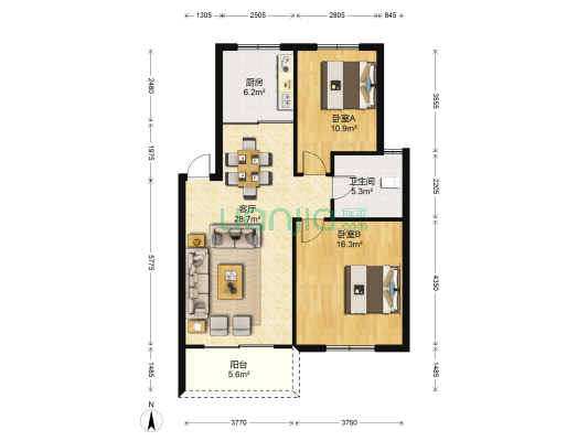 梅墅水庄南区 2室1厅1卫 89平方