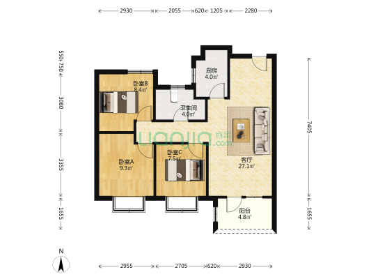 中冶未来城 3室1厅1卫 89平方