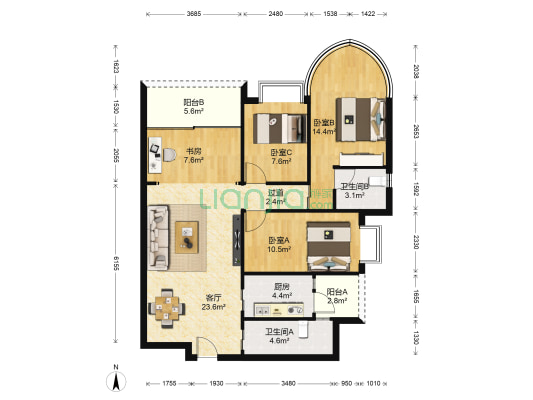 金穗雅园 4室1厅2卫 104平方