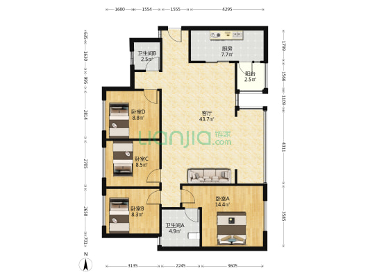 万科缇香荟 4室1厅2卫 124平方