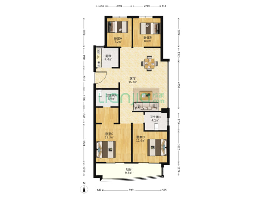 海泰娄庭 4室1厅2卫 130平方