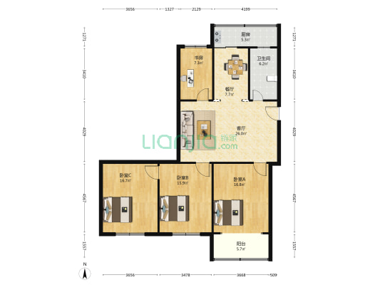 锦绣园 4室2厅1卫 132平方