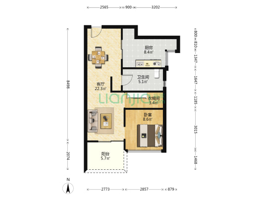 鸿洲香榭左岸 1室1厅1卫 52平方