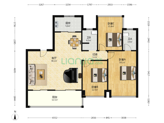 振兴湖境臻园 3室1厅2卫 143平方
