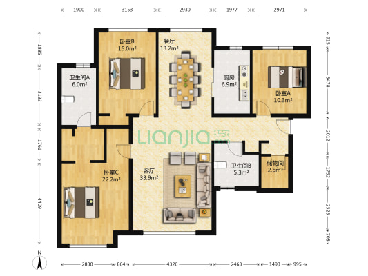 橡树湾三期 3室2厅2卫 159平方