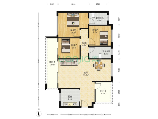 佳兆业东江新城十四期 3室1厅2卫 114平方