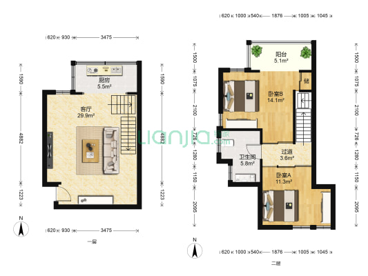 阳光花园 2室1厅1卫 68平方