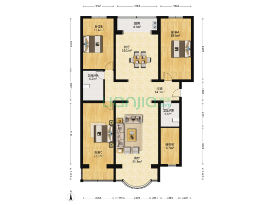 京科苑 3室2厅2卫 187平方