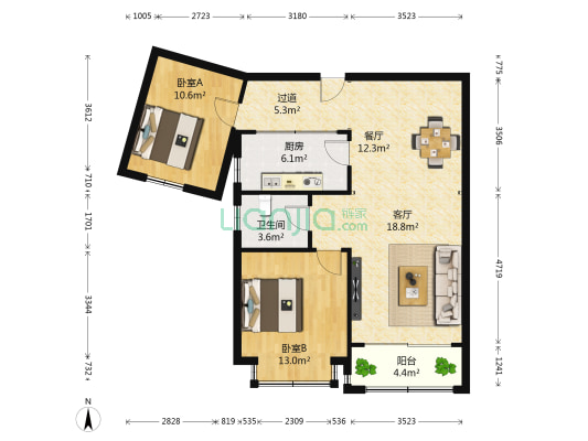 滨江豪园 2室2厅1卫 103平方