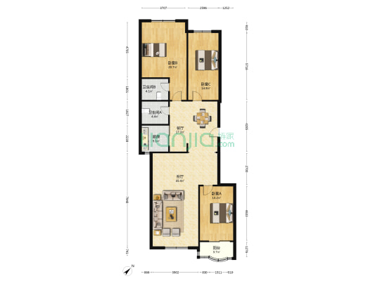 锦绣花园 3室2厅2卫 148平方