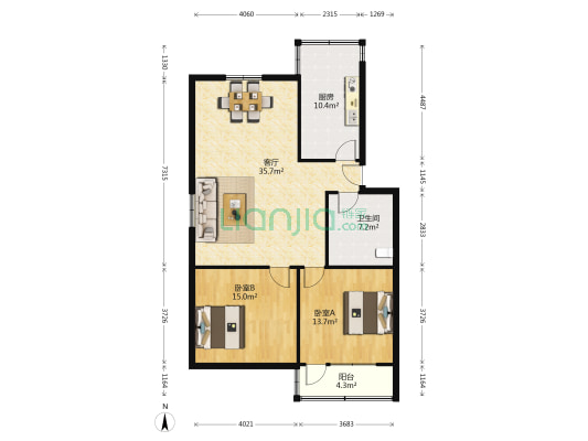供销宿舍楼 2室1厅1卫 104平方