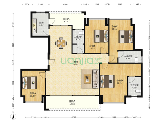 江山赋御山府 4室1厅3卫 170平方