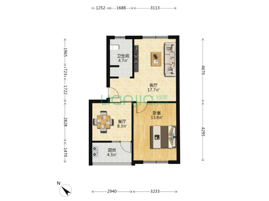 书房新邨 1室2厅1卫 60平方