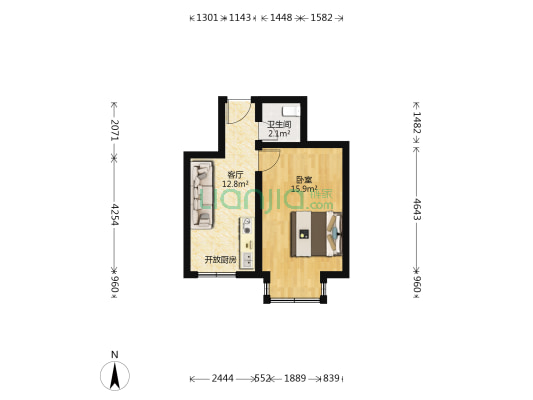 德胜门外大街1号院 1室1厅1卫 40平方