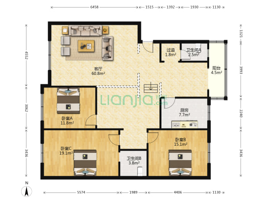 青竹苑 3室1厅2卫 152平方
