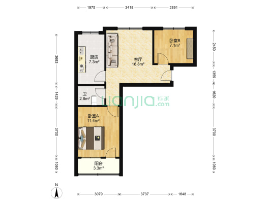 翠竹园小区 2室1厅1卫 60平方