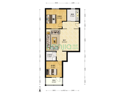省建行宿舍 2室1厅1卫 88平方