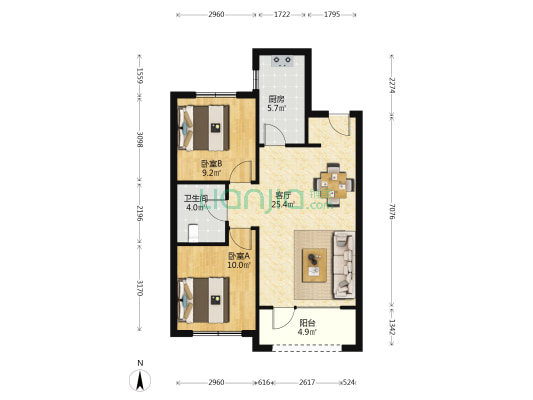 中金樾府 2室1厅1卫 85平方