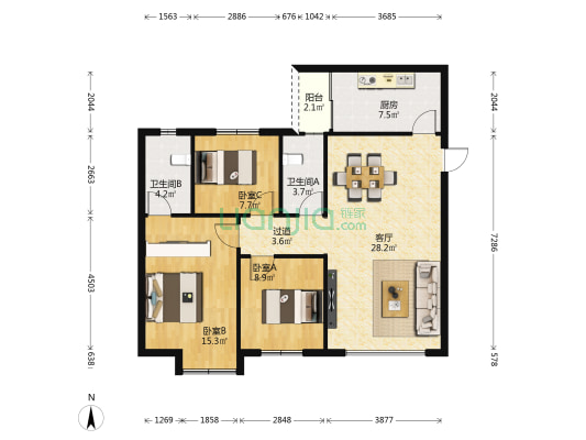 御龙丽景 3室1厅2卫 99平方