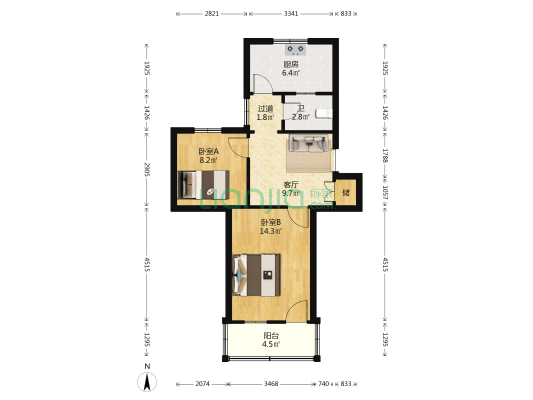 江苏省盐城市淮剧团 2室1厅1卫 59平方