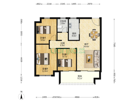 金辉·信步兰庭 3室1厅1卫 99平方