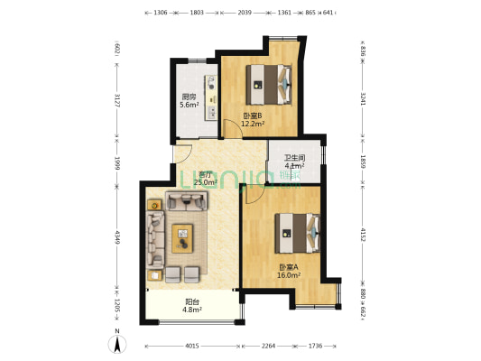 悦来花苑西区 2室1厅1卫 87平方