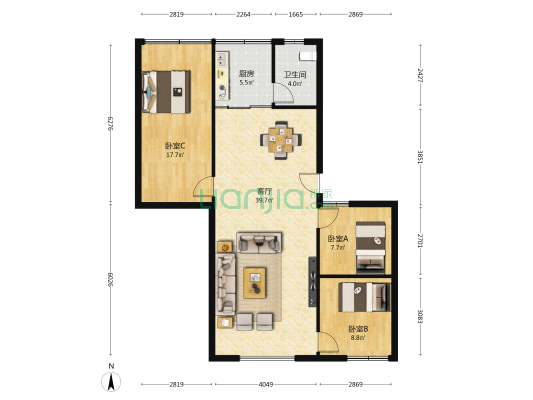 百安大道135号 3室1厅1卫 108平方