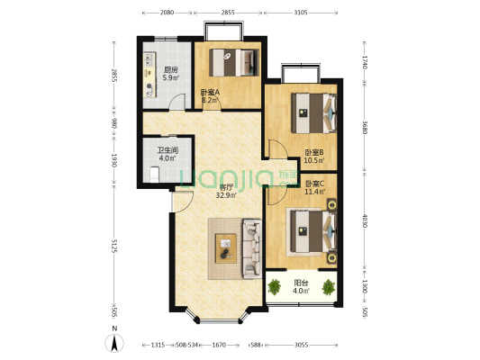 南铁新居 3室1厅1卫 94平方