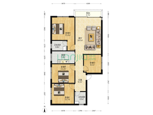 龙新街一巷 4室1厅2卫 120平方