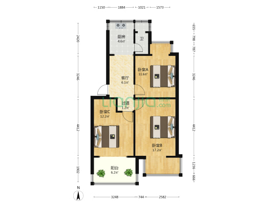 云南省王家营贮木场职工宿舍 3室1厅1卫 53平方