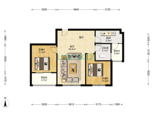 碧桂园凤凰城凤鸣苑 2室1厅1卫 88平方