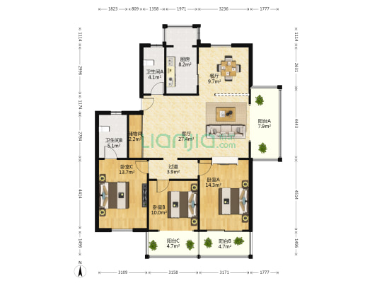 西太湖花园 3室2厅2卫 150平方