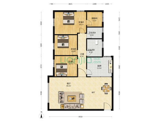 经协大厦 3室1厅2卫 171平方