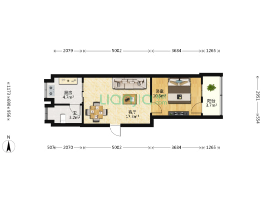 钟鼓楼街 1室1厅1卫 47平方