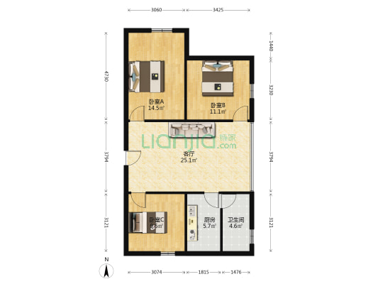 西湖大厦商住楼 3室1厅1卫 84平方
