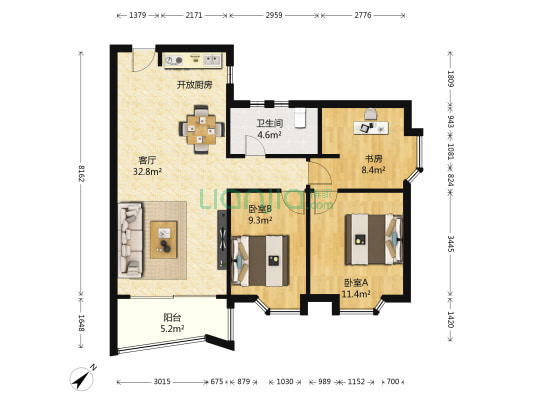 后海名苑居南区 3室1厅1卫 88平方
