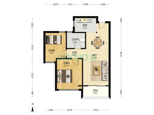 鲁能枕湖雅苑 2室1厅1卫 79平方