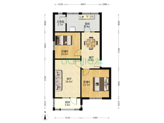 上东大街36号院 2室2厅1卫 67平方