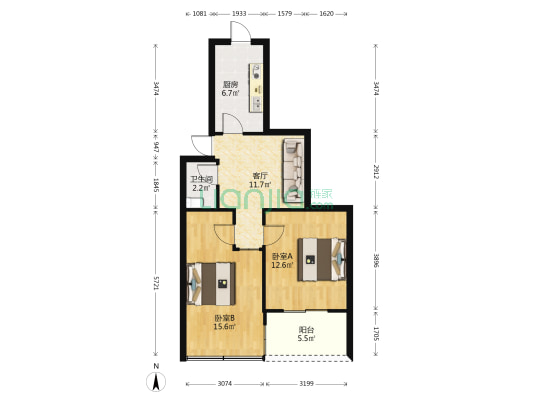 金马花园 2室1厅1卫 58平方