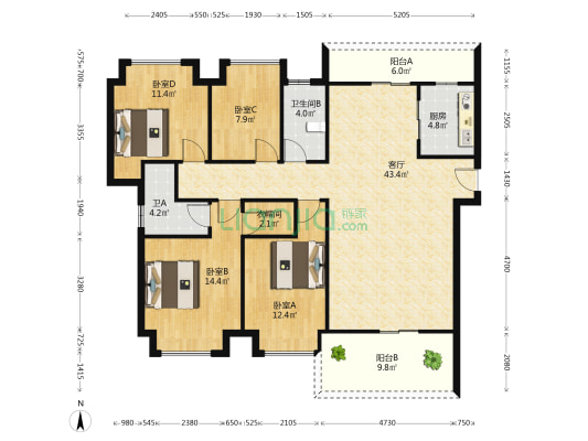 东信新天华府 4室1厅2卫 140平方