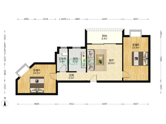 芬芳家园 2室1厅1卫 83平方