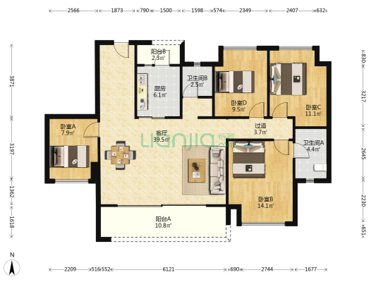 保利阅江台 4室1厅2卫 129平方