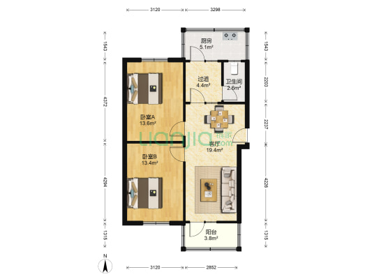 建设南新路7号院 2室1厅1卫 68平方