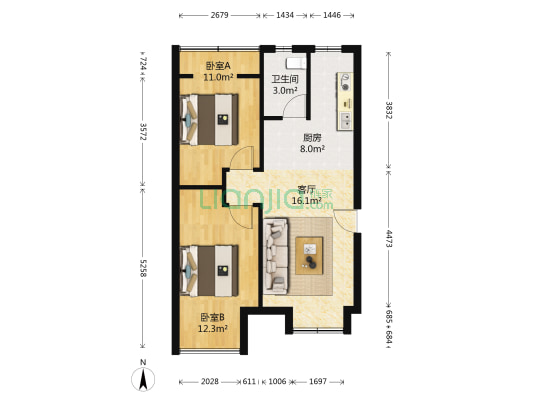 荣盛昆山豪庭 2室1厅1卫 82平方